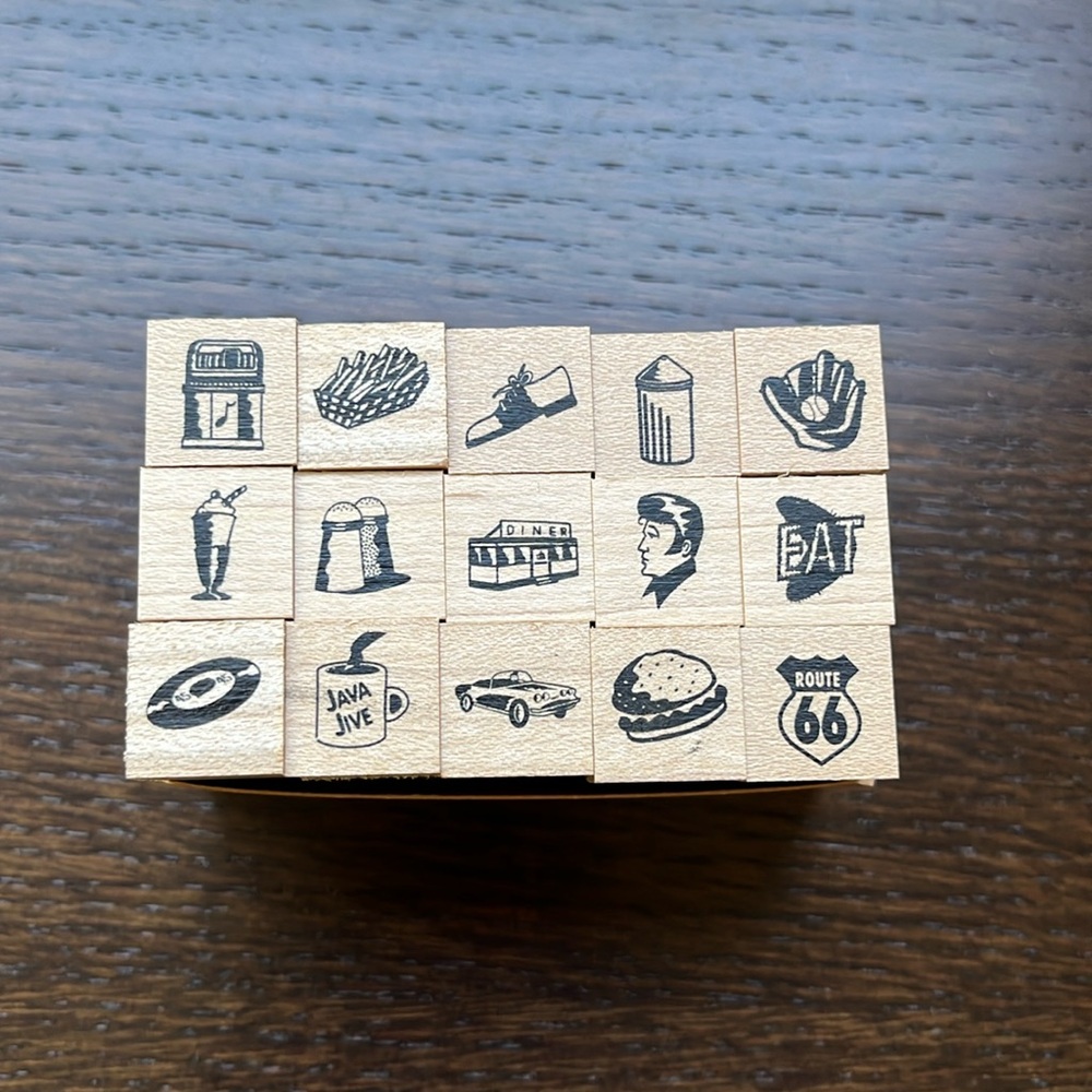 Set of 15 mini diner rubber stamps